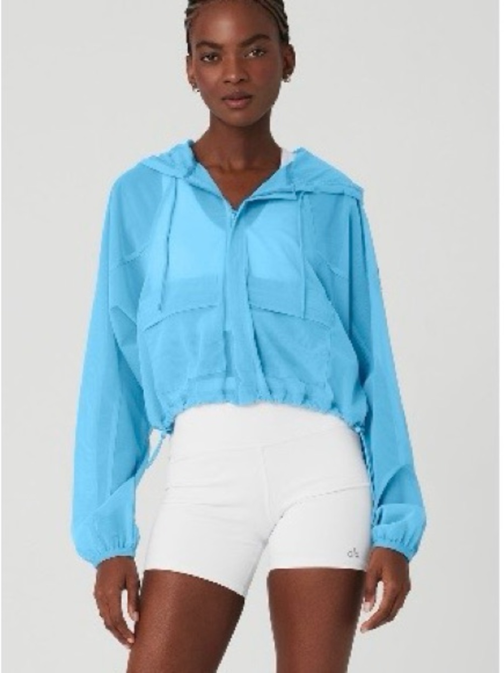 ALO Yoga Sky Azure Blue Cropped mesh Hooded Windbreaker